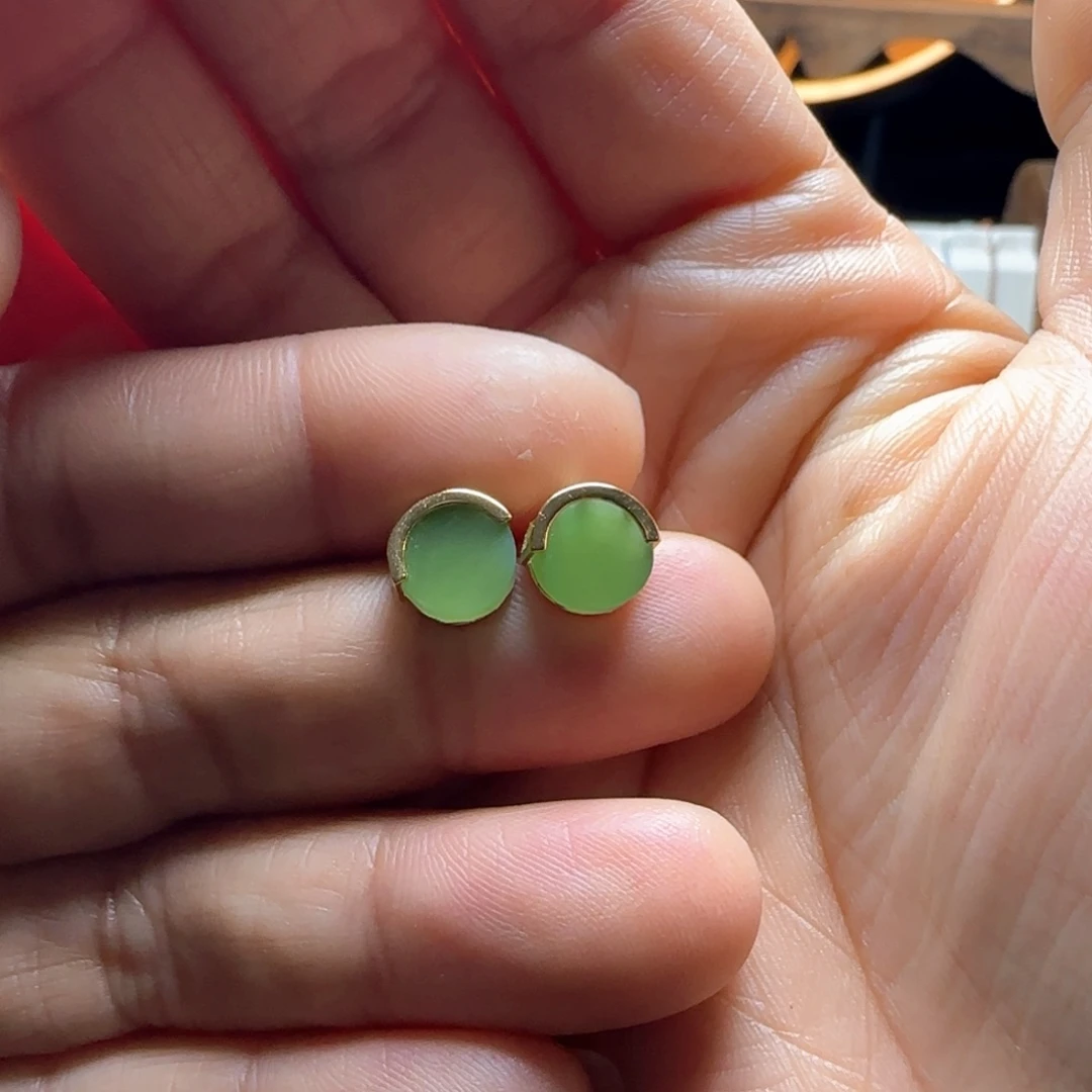 和田玉银S925镀金镶嵌耳饰