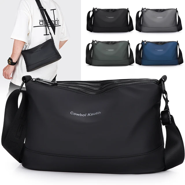 2025轻软滑皮膜防泼水三层拉链男士休闲单肩斜挎男包大容量小方包