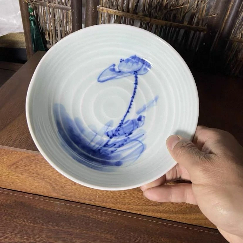 手绘手工景德镇釉下彩7寸8寸盘中式沙拉盘深盘厨房陶瓷厚实款