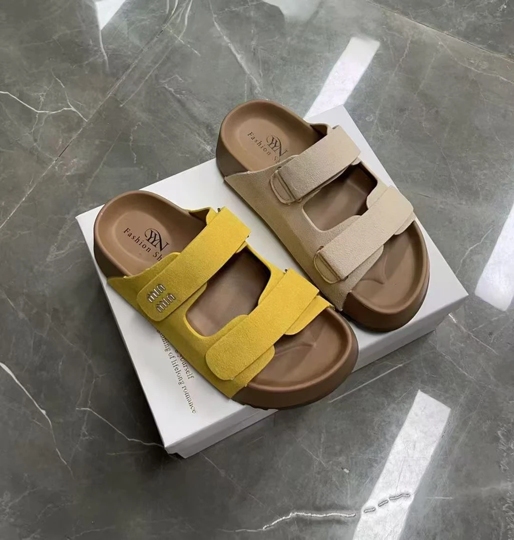 休闲拼接平底拖女外穿复古凉拖厚底-608-2