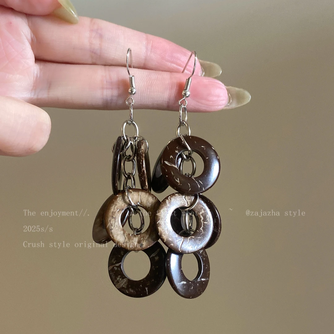 铜合金耳饰 复古耳环女小众设计感镂空大圈圈耳钩民族风夸张耳饰