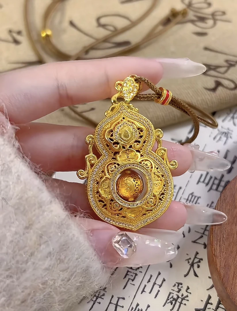 铜合金项链 新中式人生四美双面立体葫芦项链精致版