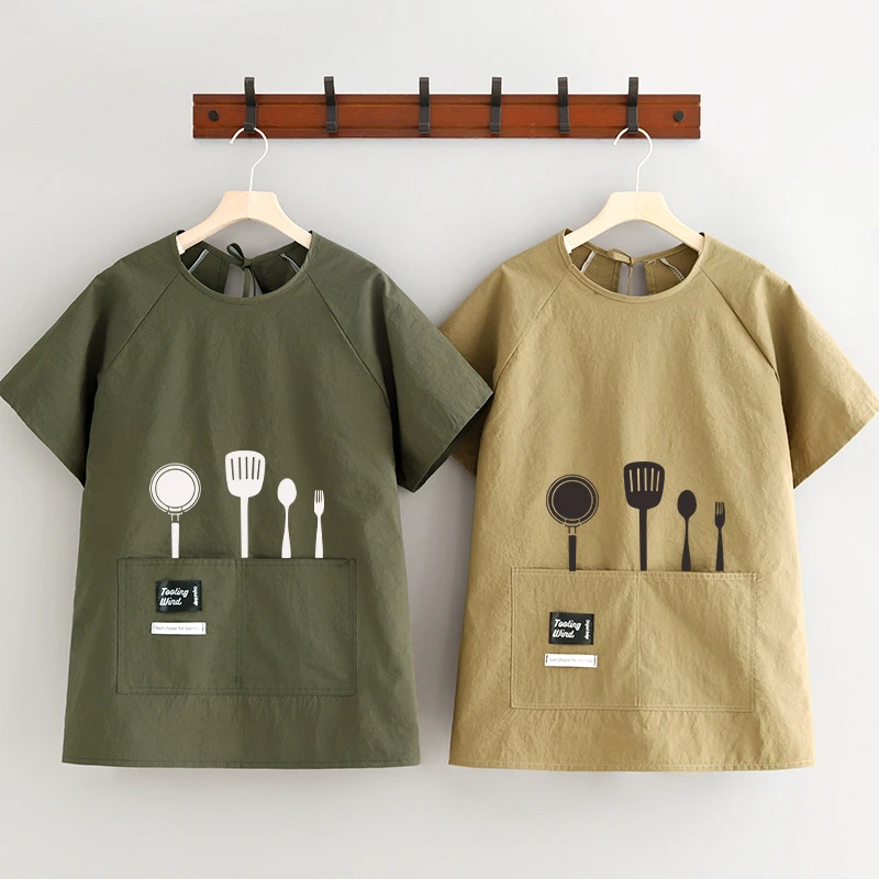 时尚半袖围裙家用厨房短袖工作服定制logo印字夏季餐饮专用围腰女