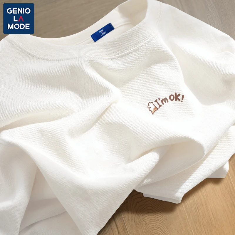 GENIOLAMODE纯棉短袖t恤男生2025夏季新款青少年复古休闲宽松上衣