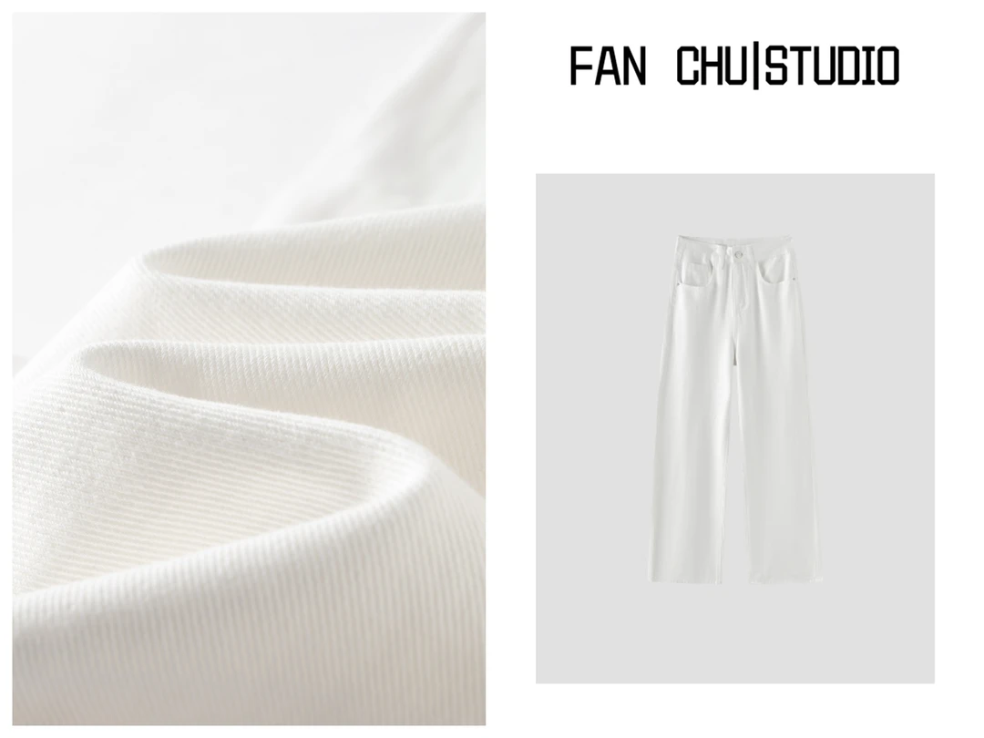 6103-#大码白色高腰阔腿牛仔裤女宽松秋冬新款高端直筒裤子女