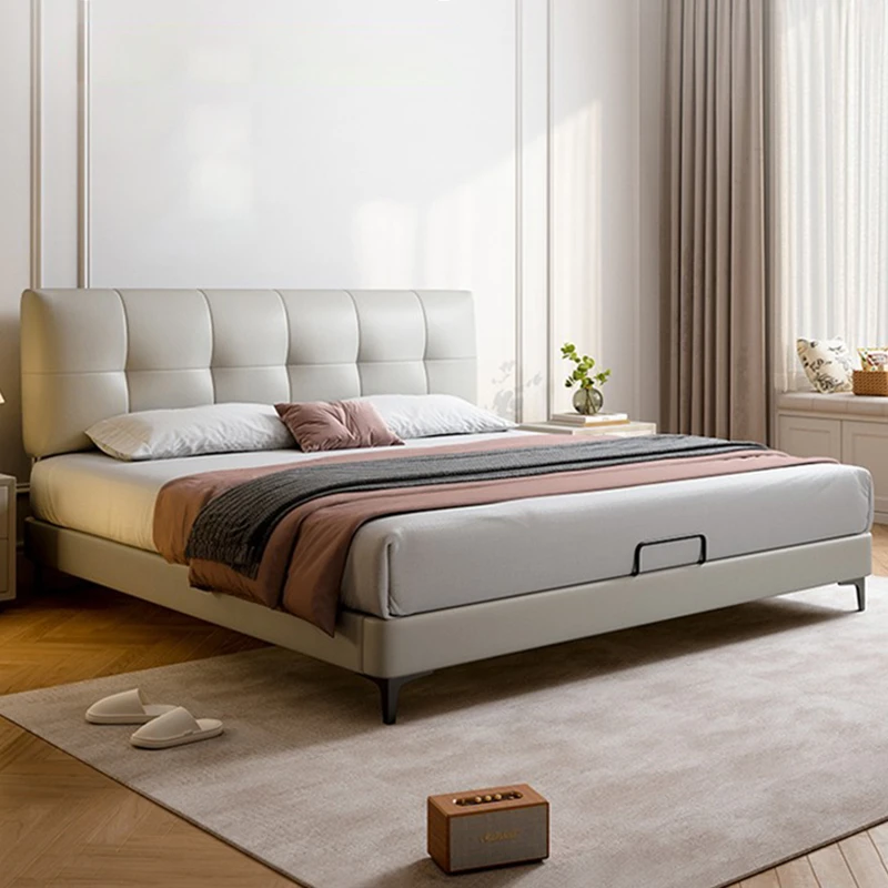 现代简约大气可调节床头真皮床高端大气小户型超薄床头储物床软包