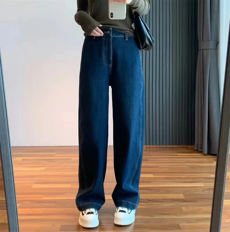 2025春款四面弹香蕉裤中高腰高弹显瘦百搭直筒阔腿牛仔裤女