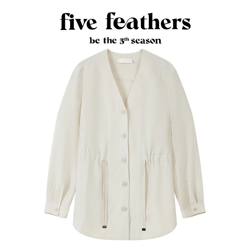 five feathers叠穿首选 V领可调节抽绳百搭气质收腰衬衫上衣1785