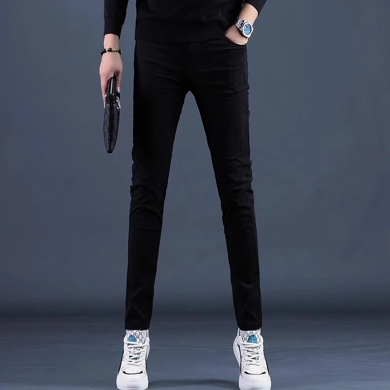 Cebrodz秋冬季牛仔裤男修身显瘦男裤新款高档黑色裤子男士长裤