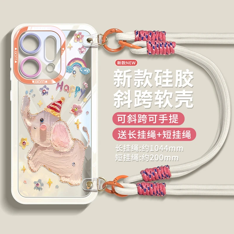 油画熊适用于opporeno14pro手机壳少女斜挎reno13透明卡通reno12