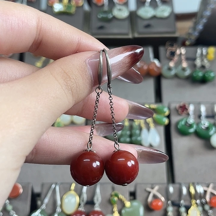 玛瑙/玉髓银S925镶嵌耳饰12左右