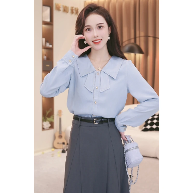 气质垂感长袖衬衫女2025春秋季新款百搭宽松显瘦设计感上衣
