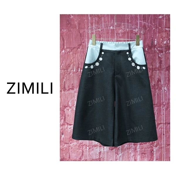 【亮哥女装】2025欧版墨青色拼接腰头时尚休闲短裤9580