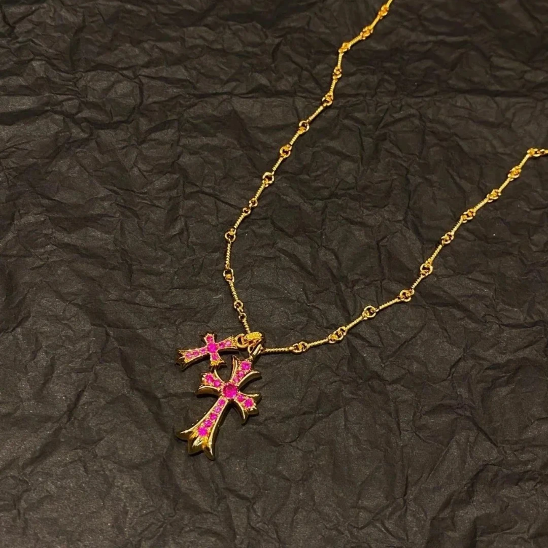 铜合金锆石项链 经典双十字项链