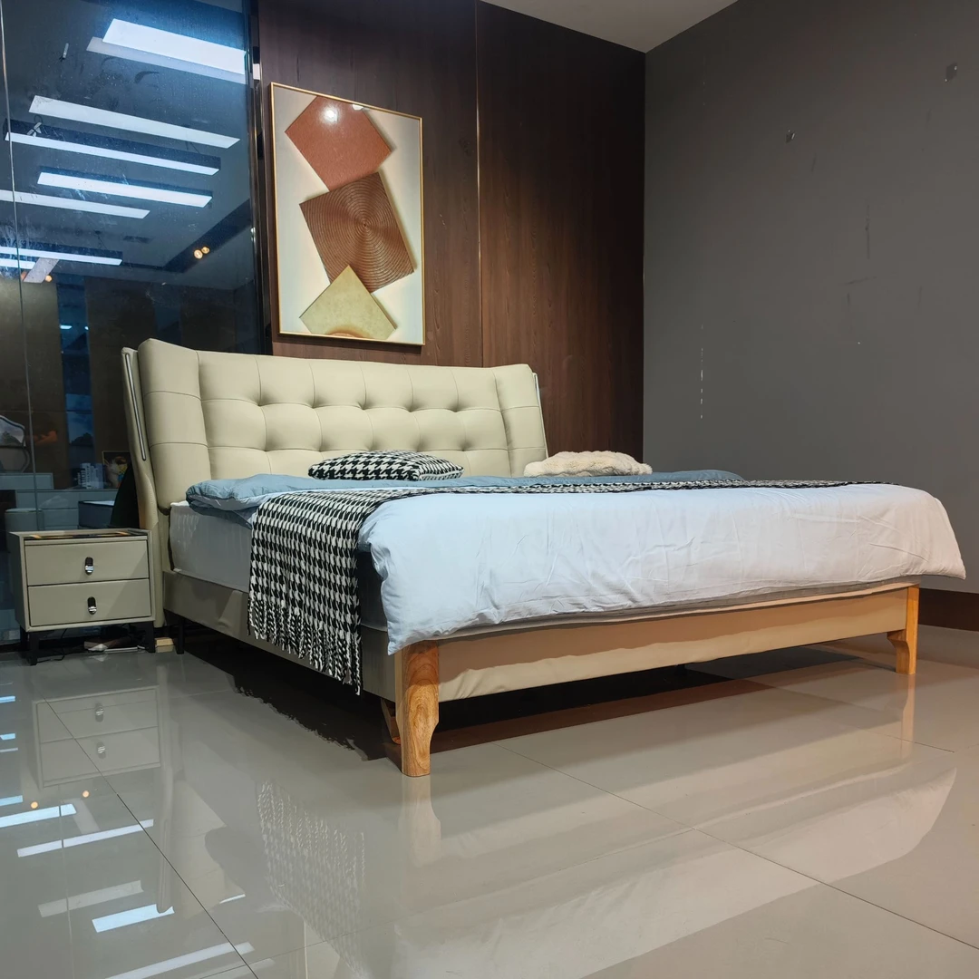 【美凯龙专供】真皮床简约主卧双人大床意式婚床轻奢北欧风1.8米