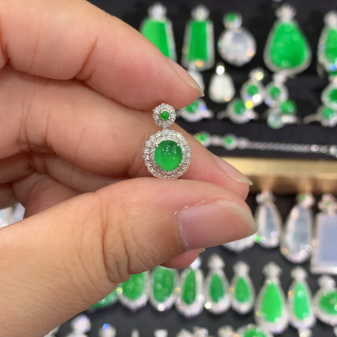 翡翠18K金镶嵌吊坠(不含链)吊坠