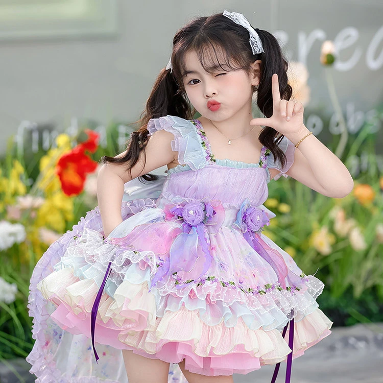 女.童连衣裙2025新款夏季宝宝吊带蓬蓬礼服儿.童紫蝶洛丽塔公主裙