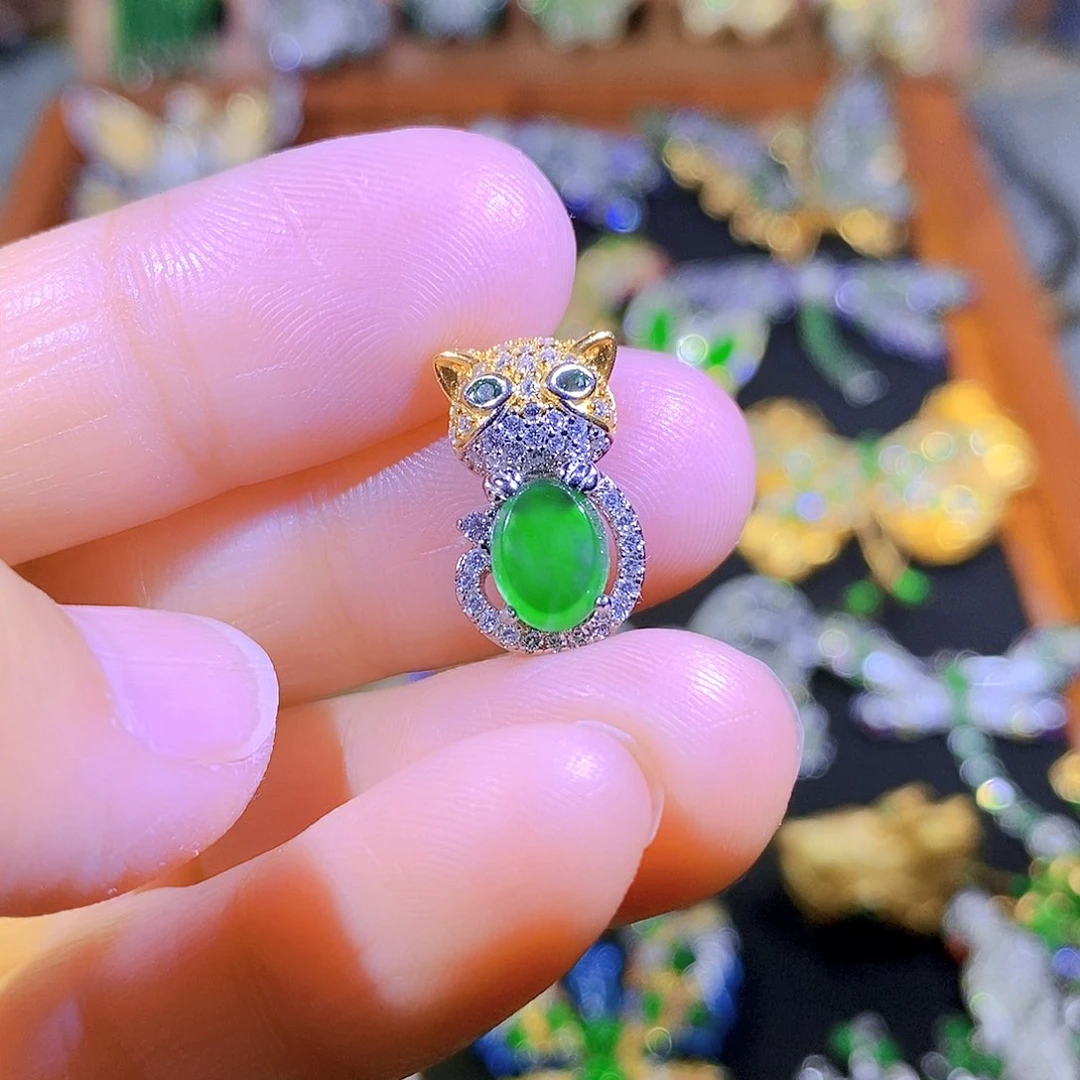 吊坠(不含链)银S925镶嵌翡翠