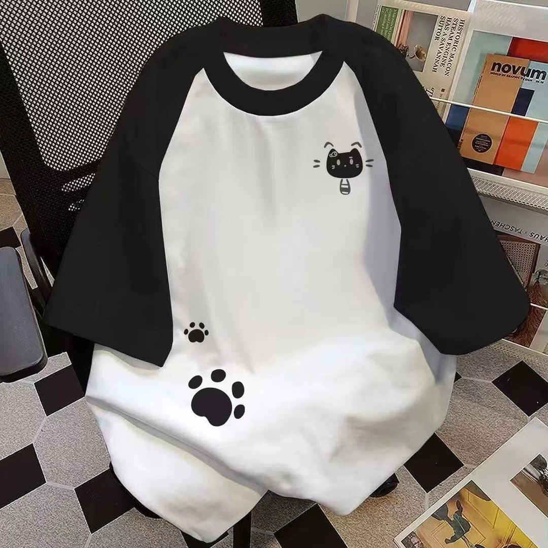 女童夏装拼色插肩短袖T恤夏季中大儿童服装女孩宽松洋气时尚半袖