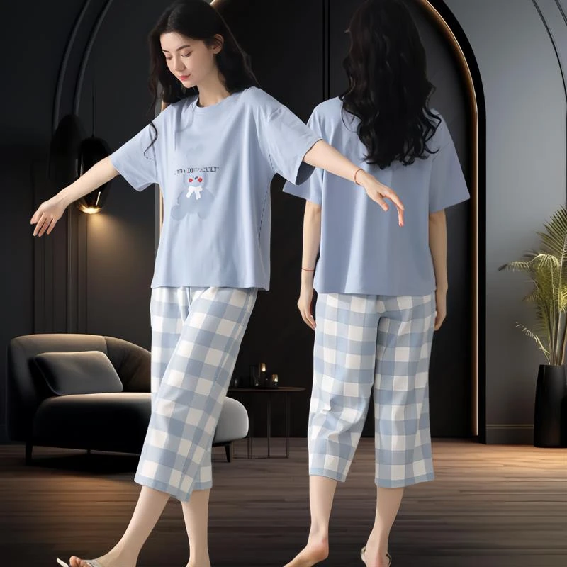 浪芝棉2025新款睡衣女夏季套装宽松版可外出大码甜美春夏天家居服