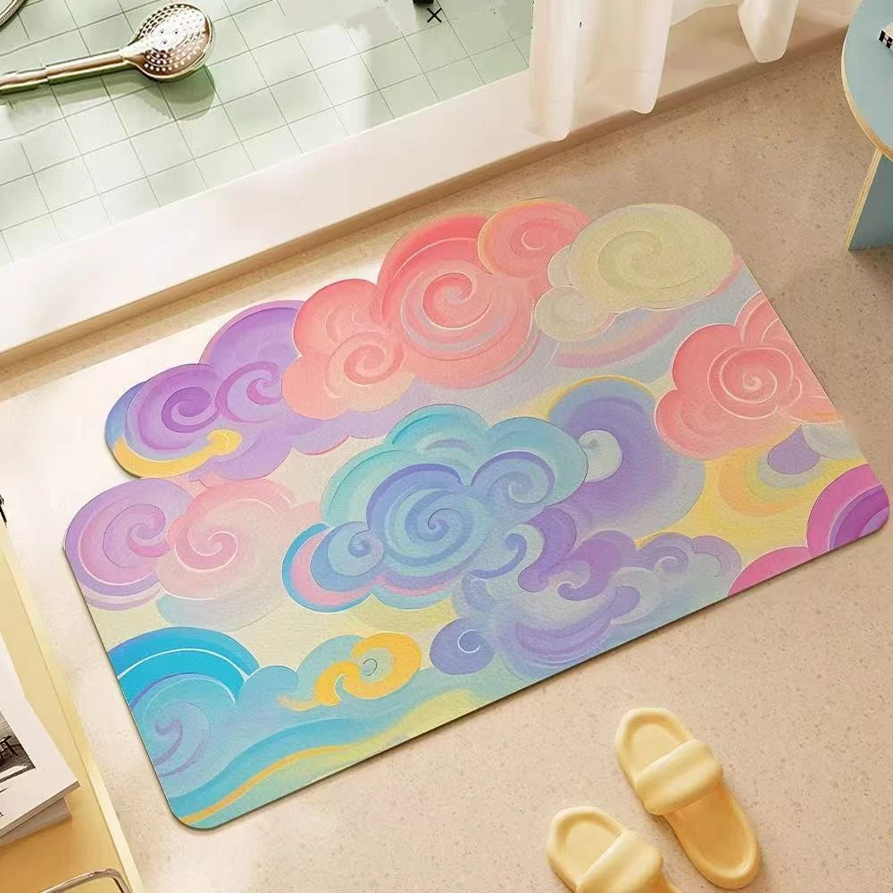 五彩祥云浴室软硅藻泥防滑地垫卫生间门口吸水速干脚垫厕所地垫