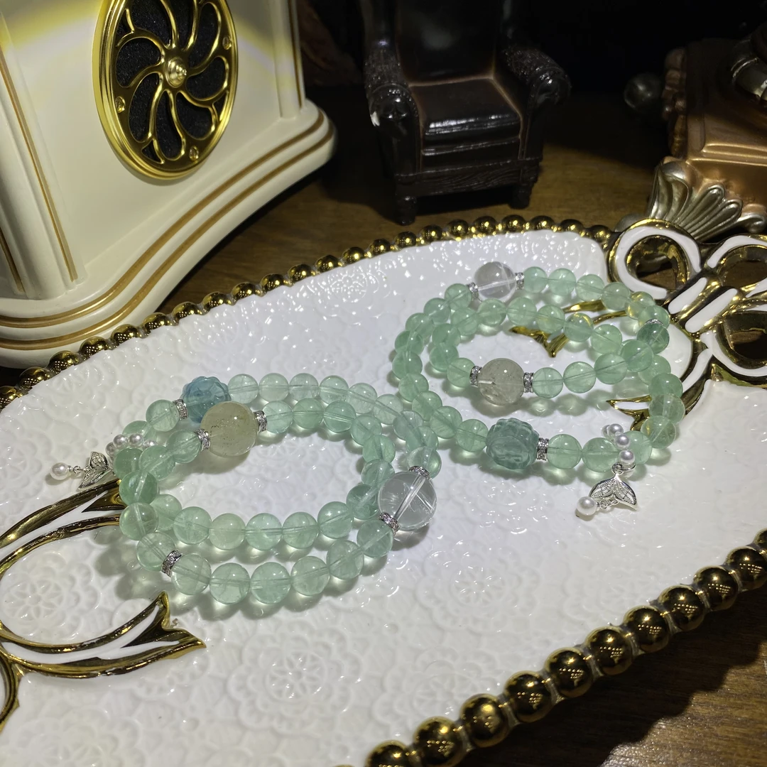 V188-高品质天然萤石设计款双圈手链-多样性发其一