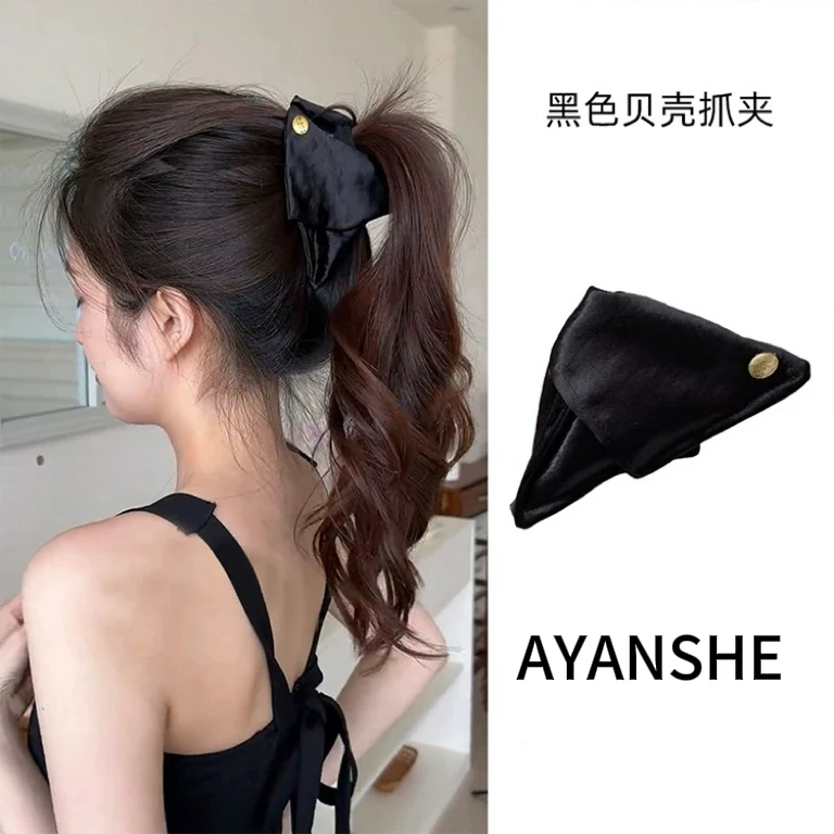 三角抓夹缎面贝壳高级感赫本风半扎发夹子大号鲨鱼夹后脑勺发夹女