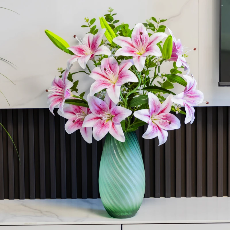 【送花瓶】仿真百合花满天星花艺家居餐桌装饰花摆放塑胶塑料假花束