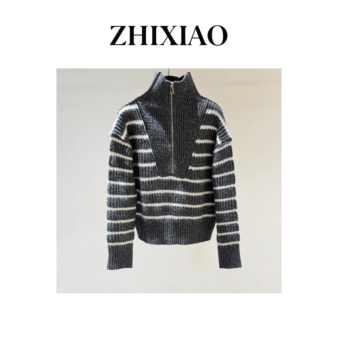 【ZHIXIAO】秋冬新款：厚款条纹毛衣802