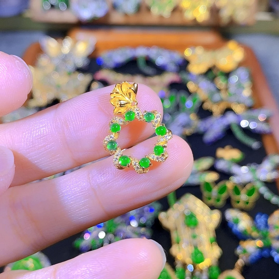 吊坠(不含链)银S925镶嵌翡翠