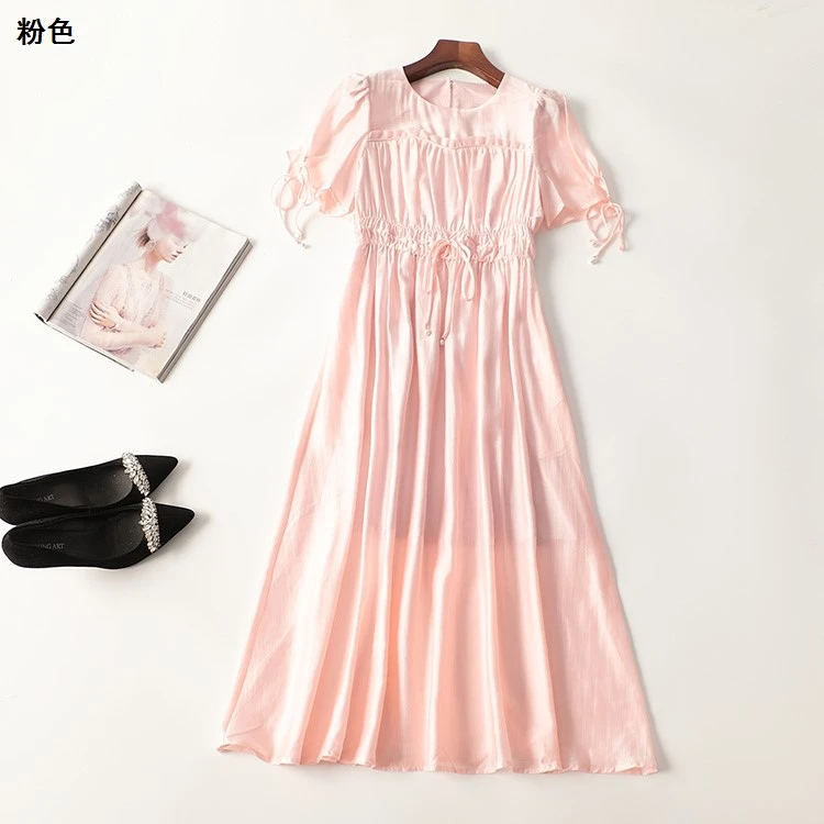 410845夏加长款短袖圆领连衣裙