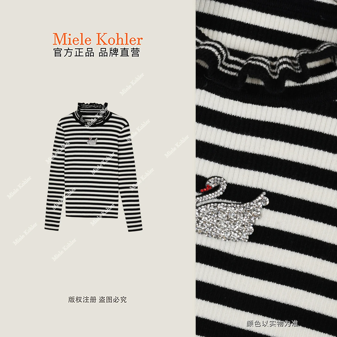 【条纹织语】冬季简约黑白条纹针织衫女MKAD3A259【澳门小源同款】