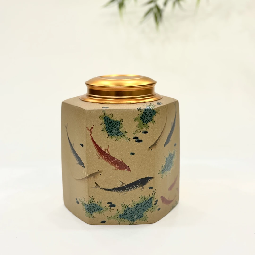 宜兴紫砂密封茶叶罐醒茶罐锡盖一斤装