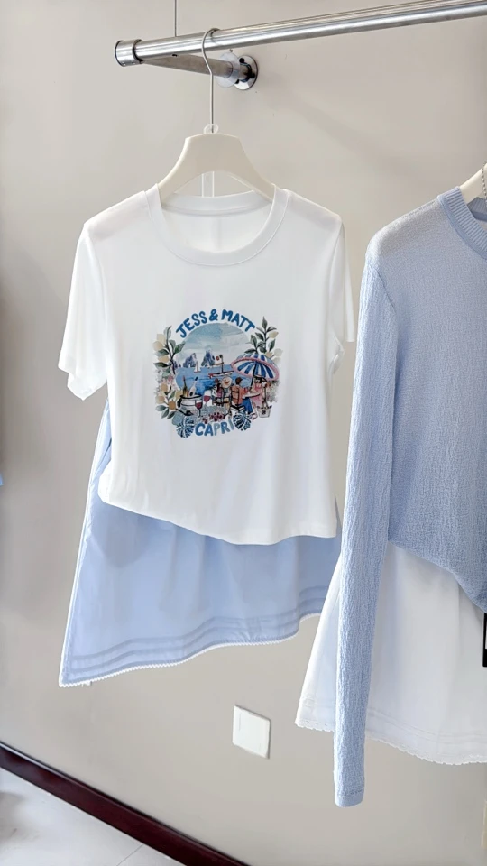 在韩夏季新款上衣白色花园T