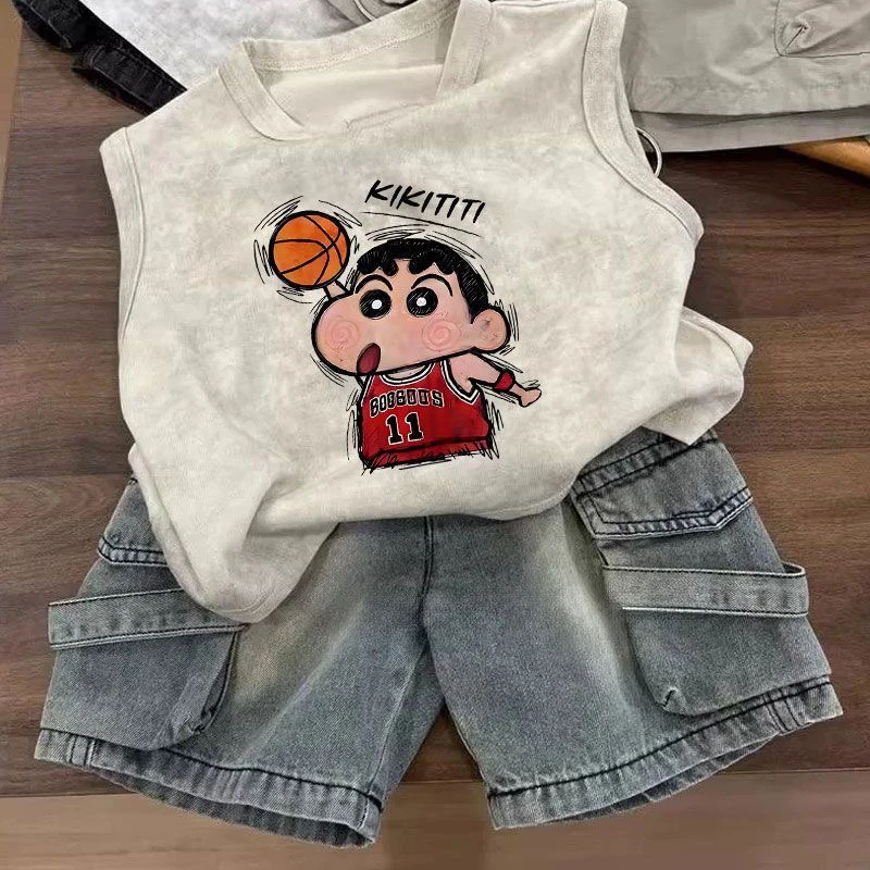 童装小新夏季新款休闲儿童无袖背心男女童扎染印花坎肩宝宝上衣潮