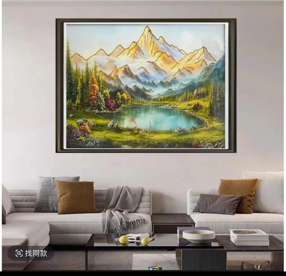 f17聚水福潭挂画新中式画正对门过道餐厅壁画寓意好的客厅装饰画
