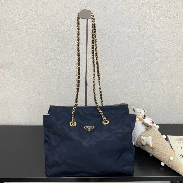 95新 Prada/普拉达 蓝金菱格降落伞托特单肩包 123274