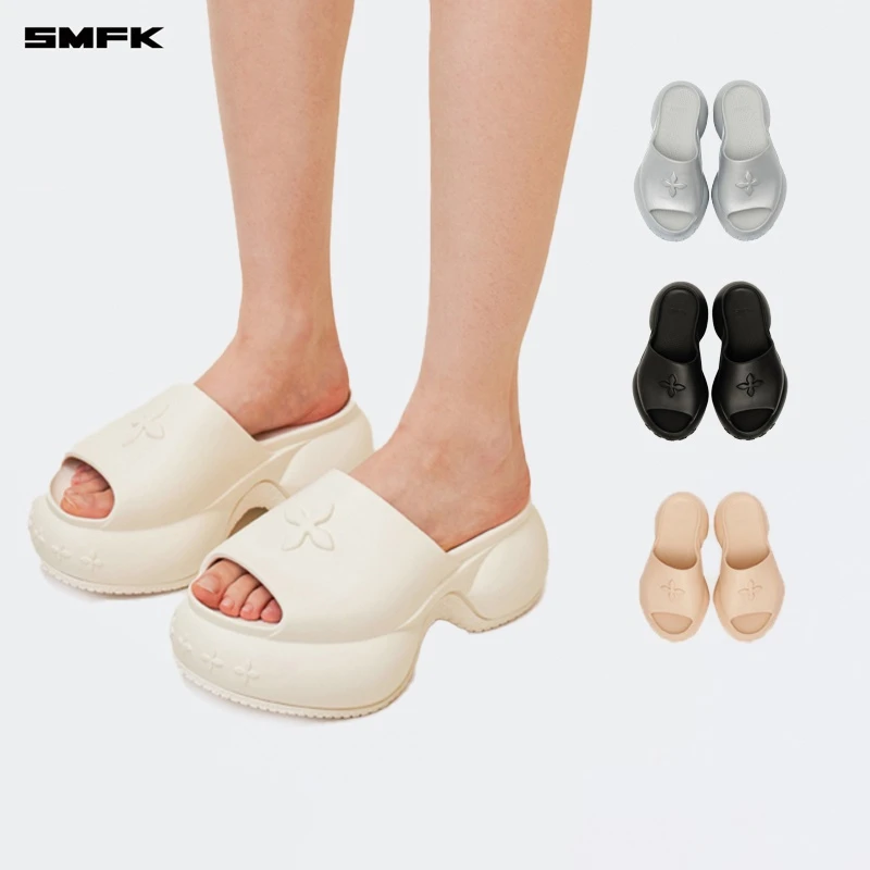 SMFK厚底运动拖鞋 SL001B1 时尚百搭增高外穿一字一体拖7CM三色