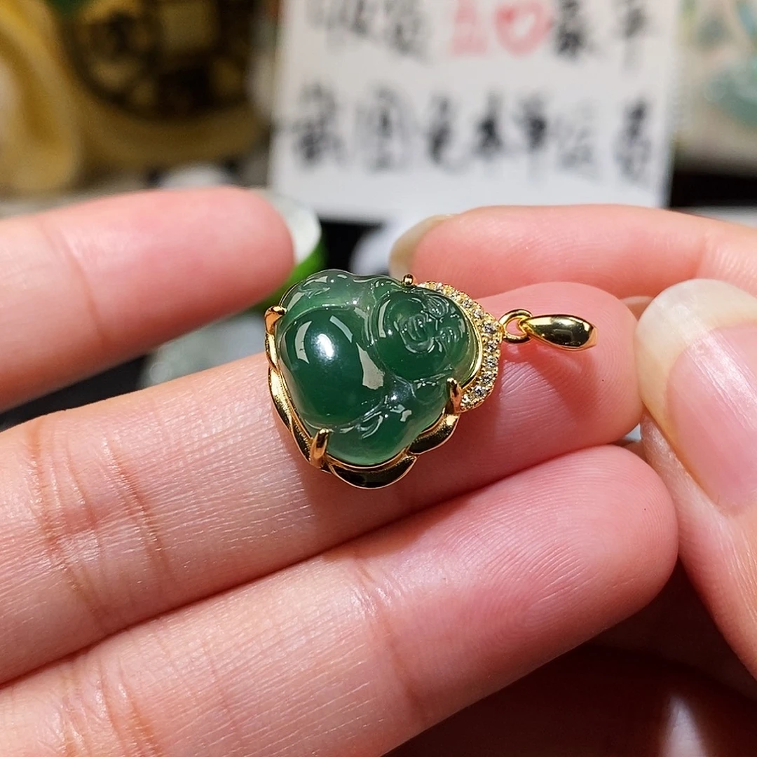 翡翠银S925镶嵌颈饰绿佛公吊坠