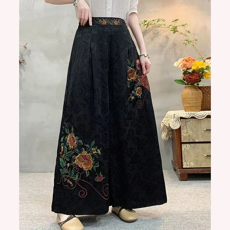 国风刺绣妈妈装夏2025新款中式女装时尚阔腿裤洋气宽松