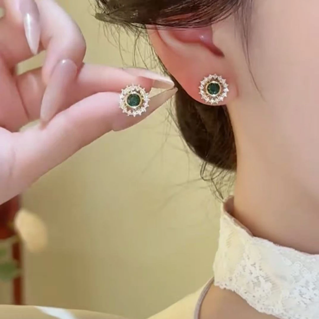 老凮凰纯银9999银针精致镶钻耳钉小巧百搭甜美少女耳饰新款