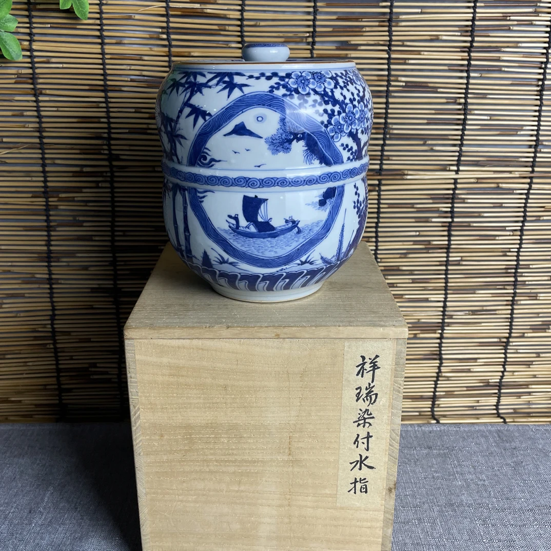 平安春峰青花水指茶叶罐】出自京烧名家平安春峰之手