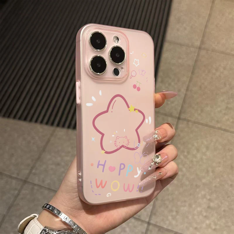 开心星星小猫适用苹果16Promax个性透色iPhone15半透14软套13磨砂