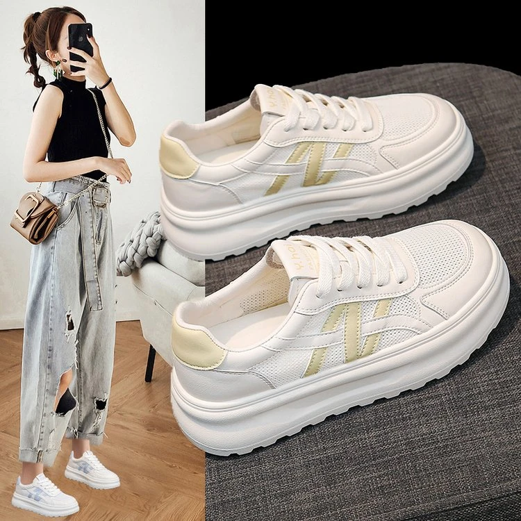 厚底网面透气小白鞋女2025夏季爆款百搭增高休闲板鞋522