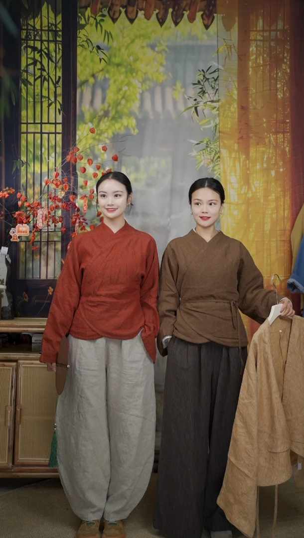 七初的布衣 士林染法国双织雨露亚麻轻奢国风汉服上衣