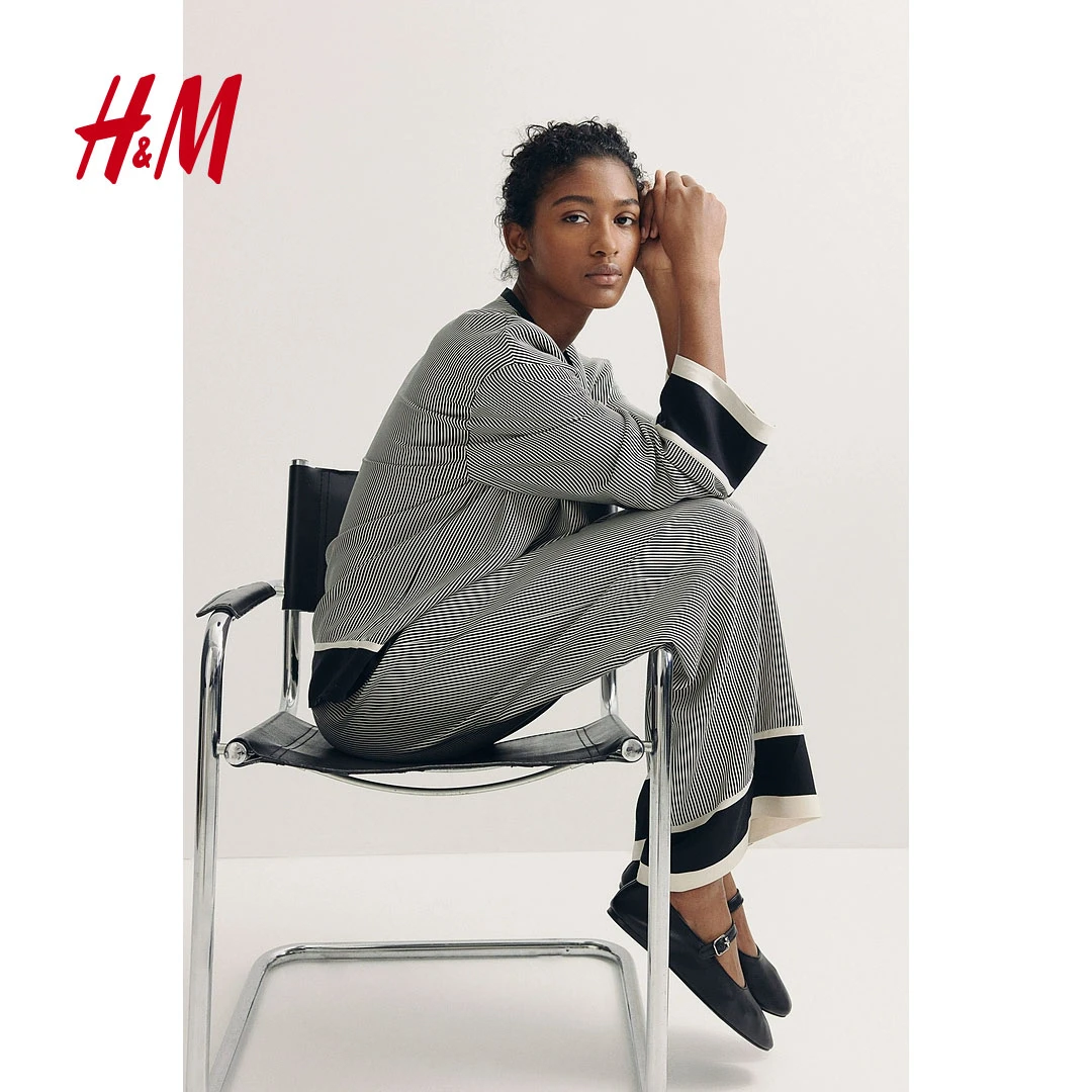 HM女士衬衫2025早春新款新中式设计感条纹宽松版洋气衬衫1261231