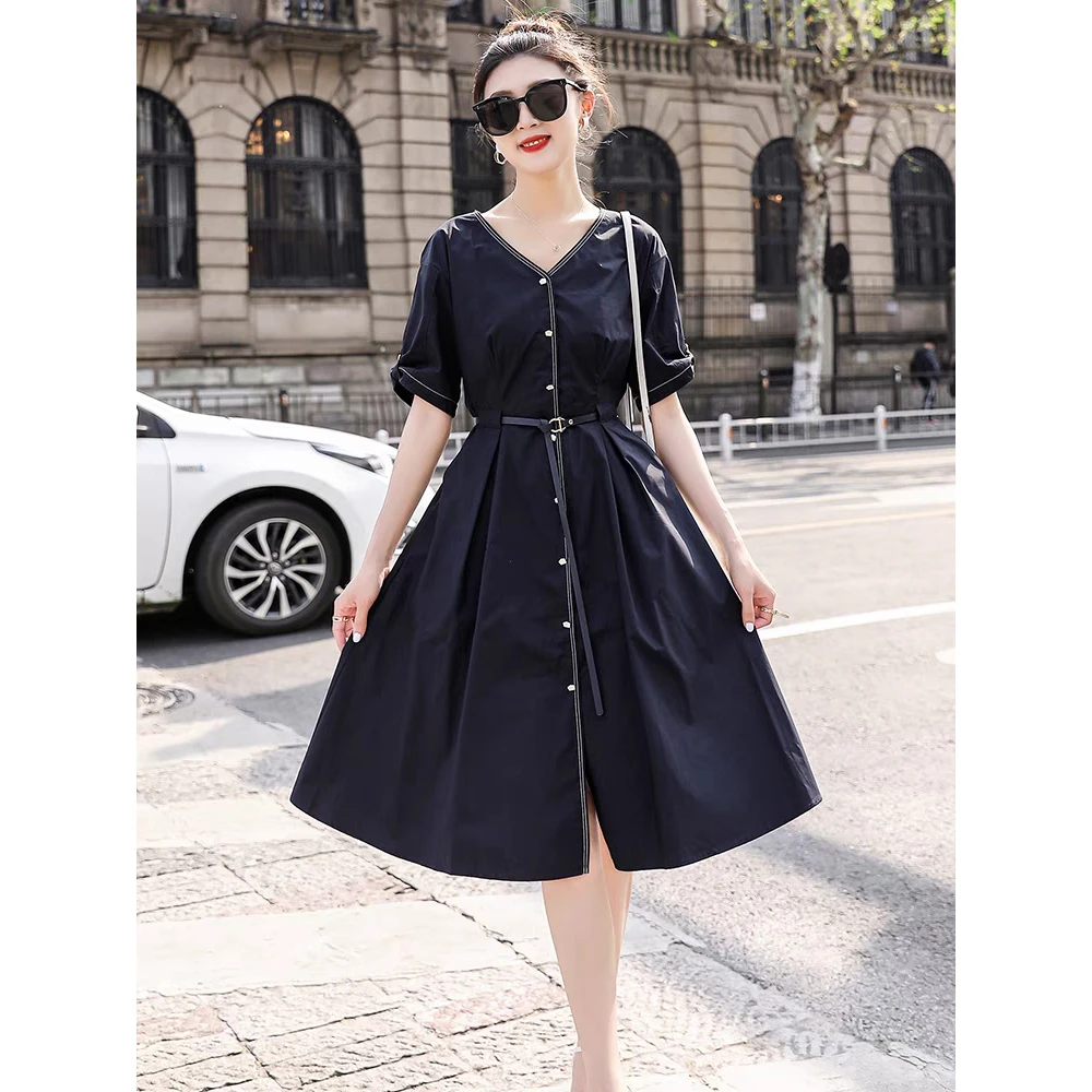 【精选】YANGSHANG 新款休闲显瘦纽扣连衣裙 F15005