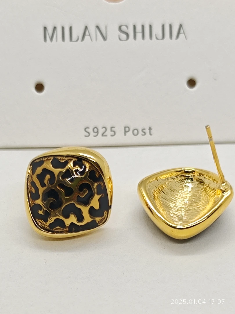 铜合金耳饰 铜合金-豹纹耳钉MILAN SHIJIA复古金气质轻奢