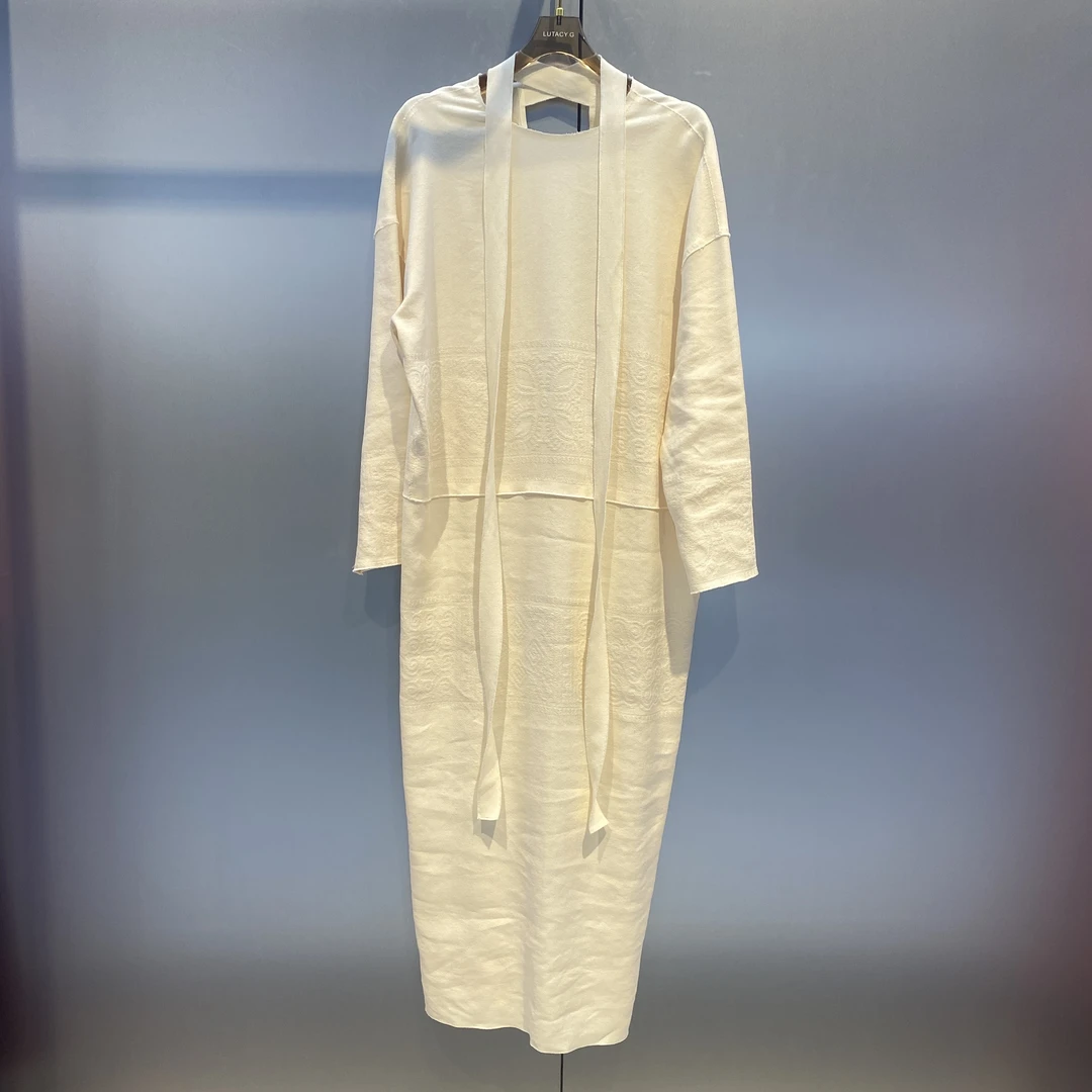 MsMIN D025045提花拼接绑带连衣裙