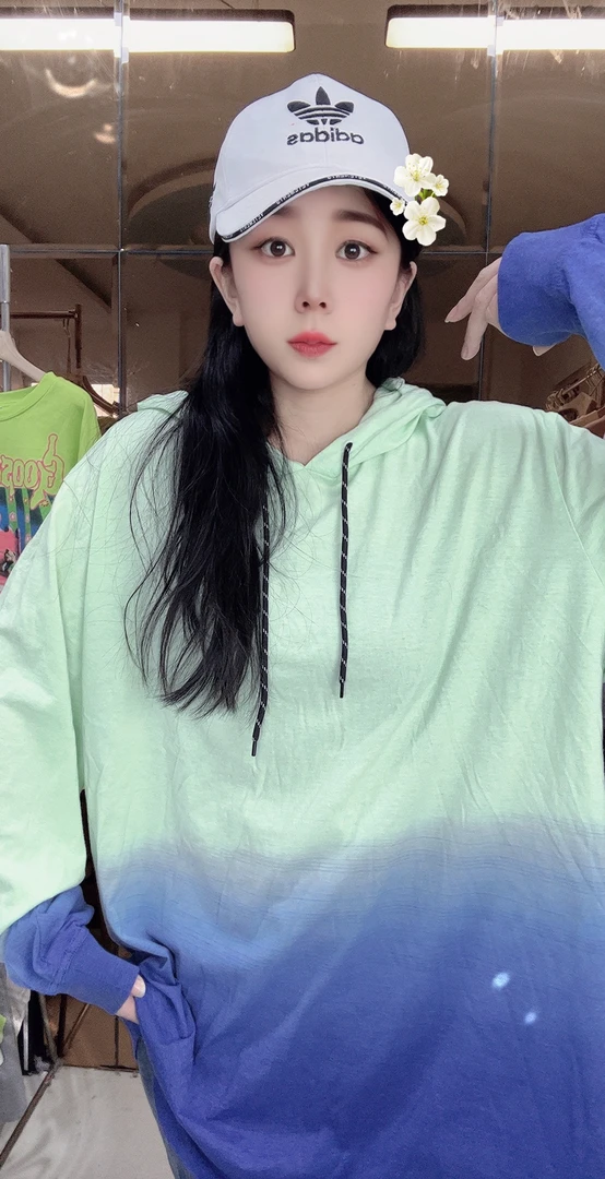 外贸男女同款纯棉连帽渐变帽衫